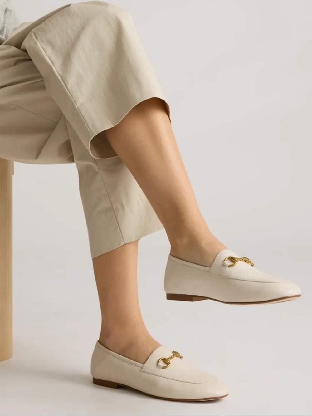 Quince Italian Leather Horsebit Loafer Women's 8 Bone